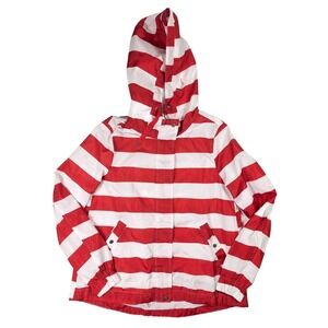 Copper‎ Key Red White Striped Hooded Rain Coat Jacket Women's Size Small